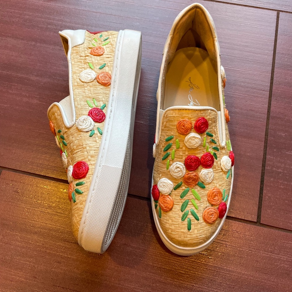 Isa Tapia raffia floral slip on sneaker